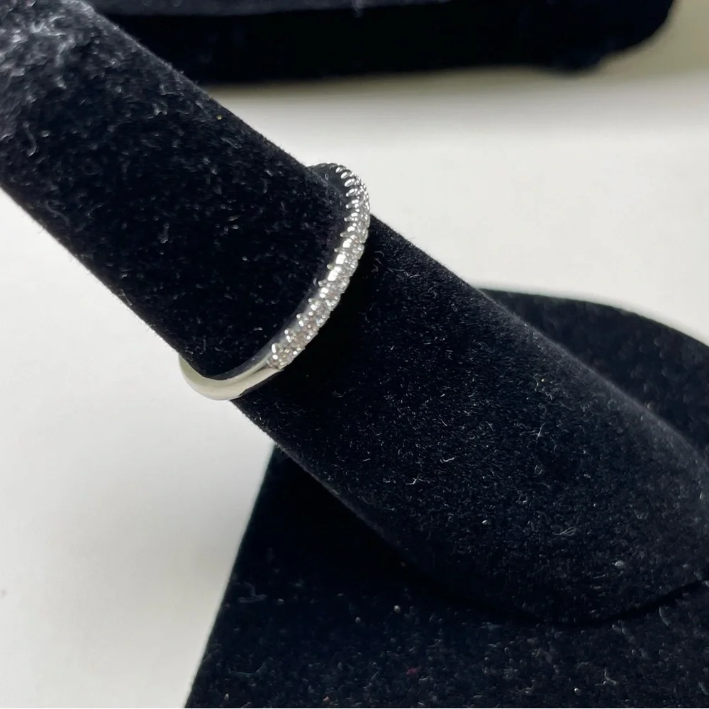 Elegant Silver Tone Band Ring with small Cubic Zirconia